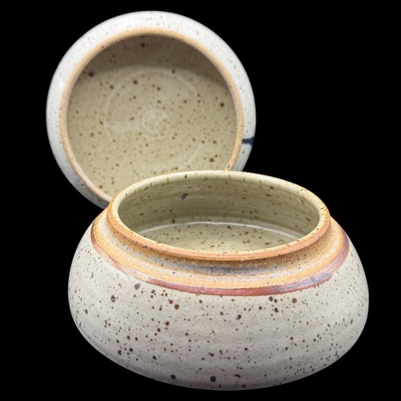 Studio Art Pottery Signed Bunny McBride Stoneware 2 Pc Jar Glazed Speckles RARE - Picture 12 of 16